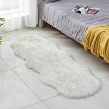 Floor Protection Fluffy Shaggy Sheepskin Rug Soft Rugs Faux Fur Bedroom Mats UK - White & Gray - View 10