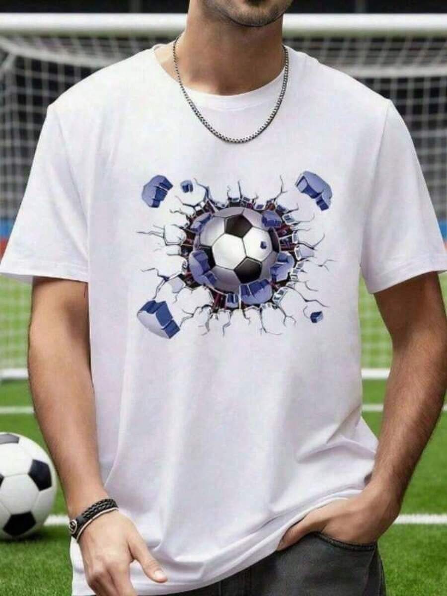 Camiseta de Copa Mundial 2026 con estampado de balón rompiendo pared, diseño dinámico para fanáticos, tela suave, corte amplio perfecto para reuniones de fanáticos, fiestas de fútbol y salidas cotidianas. camisas de hombre,playeras - Negro - Ver 1