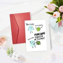 1PC Funny "You Vs Cancer" Support Card, Humorous Illustration, Perfect For Cheer Up & Get Well Soon For Friends Going Through Treatment - Multicolor - View 2