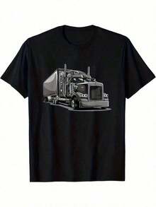 Camiseta Gráfica Unisex de Alta Resistencia para Camiones - Estampado de Tractor y Remolque de 18 Ruedas, Camiseta de Algodón Negro Brillante para Conductores de Camiones, Ropa Casual de Manga Corta y Cuello Redondo (Apta para Todas las Temporadas) FZBI - Negro - Ver 5