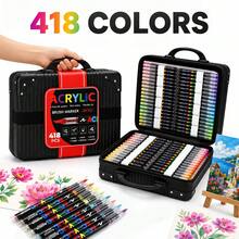 418色直接液體丙烯酸麥克筆套裝附收納袋，快乾耐褪色，適用於繪畫、插畫、手工藝、開學季著色本與DIY項目，返校季 - 多色 - 查看 10