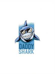 Men's Casual Short-Sleeved T-Shirt With A Dad Shark Print, Ideal For Spring, Summer And Autumn - 白色 - 查看 2