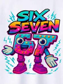 Basic Short-Sleeved T-Shirt For Pre-Teen Boys, Featuring A Cartoon-Style Slogan Graphic Print With The Number 67, In A Minimalist And Refreshing Style, Suitable For Casual Spring, Summer And Autumn Outfits - 銅色 - 查看 9