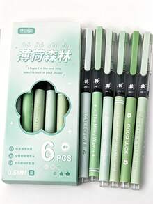 6pcs Quick-Drying Ballpoint Pens, 0.5mm Fine Tip, Muted Pastel Colors, Black Ink Non-Blotting, Student/Office Neutral Pens, Muted Tone Aesthetic, Back To School - Rollerball Pen - View 5