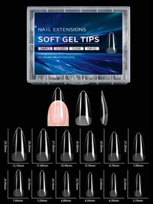 240pcs Soft Gel Nail Stickers, Semi-Matte Full Coverage Press-On Nail Stickers, Almond, Square, Coffin, French Tip Fake Nails, Thin Front Thick Back Design For Better Fit, Removable Gel Extension, Press-On Nail Art Supplies, Suitable For Girls & Women DIY Manicure - Clear - View 14