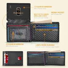 Wallet for Men Slim Rfid Leather 2 ID Window With Gift Box Slim, Rfid, 2 ID Window, With Gift Box, Slim, Rfid - Clásico negro-nuevo - Ver 3