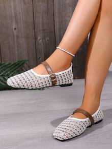 Bailarinas de mujer con diseño de Mary Jane, con malla transpirable y hebilla ajustable - Blanco - Ver 2