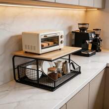 Sturdy Metal Kitchen Storage Shelf, Compact Space-Saving Coffee Machine Organiser Rack, Multi-Purpose Countertop Storage Unit For Kitchen, Pantry, Bathroom & Garage Household Organisation - View 7