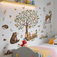 2pcs Removable PVC Watercolor Forest Animal Wall Stickers With Big Tree, Bear, Deer, Squirrel, Owl Patterns, Self-Adhesive Decor For Kids Room, Nursery - View 3