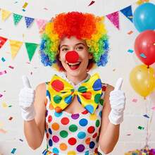Juego de 5 piezas de disfraz de payaso, peluca de payaso arcoíris, nariz de bola, guantes blancos, accesorios para fiestas, adecuado para adultos, se puede usar para decoración de carnaval y juego de rol, regalo de cumpleaños/Año Nuevo/Navidad y atuendo de celebración - Multicolor - Ver 3