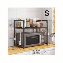 Rak Oven Microwave Satu/Dua Lapis, Produk Terlaris, Kombinasi Rangka Logam + Pembatas Plastik, Kokoh & Ringan, Dirancang Khusus untuk Menampung Oven Ganda, Menyediakan Ruang Penyimpanan Microwave, Pengait untuk Menggantung Peralatan Dapur Kecil, Memaksimalkan Penyimpanan Vertikal, Perakitan Mudah Tanpa Alat, Desain Minimalis Menghemat Ruang, Cocok untuk Penggunaan Sehari-hari di Dapur Rumah Tangga, Keluarga Sibuk, Bahan Tahan Minyak Mudah Dibersihkan - Hitam - View 3