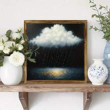 2D Panel, 1 Piece Wooden Framed Dreamy Cloud And Rain Wall Art - Horizontal 2D Panel, Soft Clouds And Raindrops,  Nature Theme Painting, Suitable For Living Room, Bedroom, Tranquil Fantasy, Easy-To-Hang Wooden Panel, 2D Panel - 8*8inch(20*20cm) - 查看 1