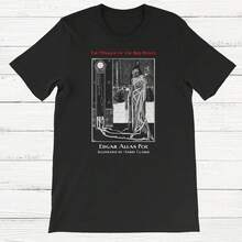 Camiseta de Poe, Máscara de la Muerte Roja, Camiseta Unisex de Manga Corta, Camisetas de Edgar Allan Poe, Camiseta de Libro, Amantes de los Libros, Libros Clásicos - Negro - Ver 1