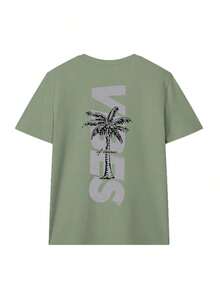 2026 Women's New Summer Casual Short Sleeve Round Neck Top  Women's Minimalist Coconut Tree Slogan Print Casual Round Neck Short Sleeve T-Shirt, Simpl - 草綠色 - 查看 2