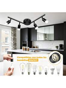 Adjustable Track Lighting Set For Ceiling, 4 Black Track Lights, Compatible With E26/E27 Lamp Holders (Bulbs Not Included) - Black - View 4