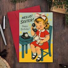 OBOVAY 1pc Vintage Sister Birthday Greeting Card, Suitable For Sisters, Nostalgic Cute English Blessing Card, Birthday Wishes For Sisters, Applicable For Birthday Occasions - A - View 3