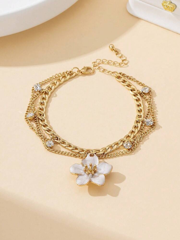 1 chiếc vòng chân nhiều lớp kiểu dáng nghỉ dưỡng rạng rỡ, làm thủ công, mặt dây chuyền hình hoa 5 cánh màu trắng tinh khôi, thích hợp cho các cô gái đeo hàng ngày và dự tiệc bãi biển. - trắng - Xem 8