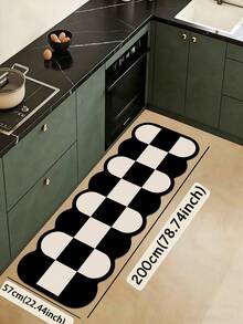 1pc Soft Rubber Absorbent Kitchen Mat, 3.5mm Thick Absorbent Rug For Large Or Small Area, Korean Chic Wavy Checkerboard Silicone Mud Carpet, Wavy Soft Edges Break The Norm, Checkered Pattern Of Milky White And Classic Black, Geometric Collision, Retro Atmosphere And Playful Minimalist Room Decor Carpet, Can Be Cut To Fit Kitchen Size - Black and White - View 13