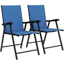 Outsunny Folding Patio Chairs Set Of 2, Outdoor Dining Chairs With High Back, Breathable Mesh Seat, Armrests, Steel Frame Outdoor Chair Set For Lawn, Garden, Deck, Balcony, Blue - Blue - View 10