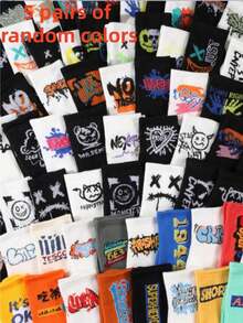 20/10/5/1 Vớ nam nữ dáng lửng in họa tiết graffiti trừu tượng kép, thích hợp mặc hàng ngày, dành cho mùa thu đông. - Nhiều màu - Xem 6