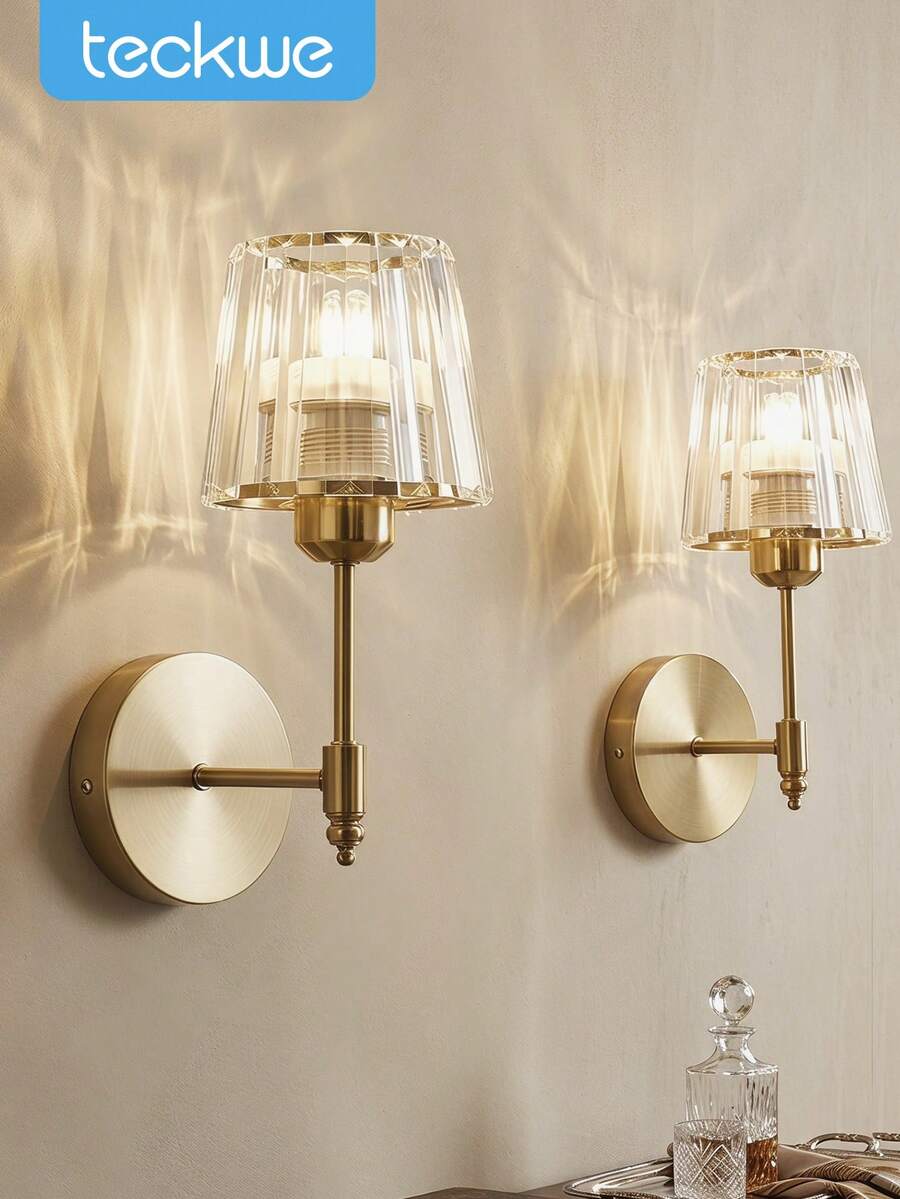 Teckwe 1/2 Pack Crystal Brass Wall Sconce, Remote Control RGB Color Changing Wall Lamp, Modern Gold Wall Light For Home Decor - one-size - View 1