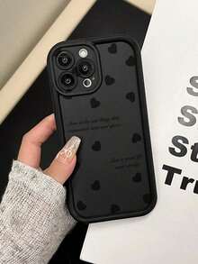 1 pieza Funda de teléfono a prueba de golpes, resistente al agua y a los arañazos, con patrón de corazón miniatura en beige, compatible con Apple/Redmi/Infinix/Vivo, con microforos y amortiguación - Negro - Ver 6