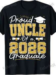 Camiseta para Familiares de Graduados Clase 2026 - Camiseta para Tío/Hermano Orgulloso de un Graduado de 2026 - 100% Algodón, Corte Cómodo, Cuello Redondo, Manga Corta - Tallas Unisex para Hombres y Mujeres - Ropa para Celebración de Graduación 2026 - Blanco - Ver 9