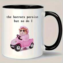 [Envío en 24 horas dentro de México]Taza con estampado doble, una taza de café de cerámica con un estampado de un feliz hámster rosa conduciendo un coche, capacidad de 11 onzas.Este vaso reutilizable es perfecto tanto para bebidas de verano como de invierno y es un excelente regalo para diversas ocasiones, incluyendo decoraciones para el hogar y fiestas, cumpleaños y más. - 2 - Ver 4