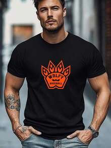 Camiseta de hombre de talla grande, relajada y casual, sencilla y limpia, con el logotipo de WOLFY BASEBALL, camiseta de verano casual de cuello redondo y manga corta. - Negro - Ver 6