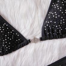 Bikini 2026 Nuevo Modelo Sexy con Rhinestone Dividido Traje de Baño de Mujer unicolor con Tirantes - Negro - Ver 4