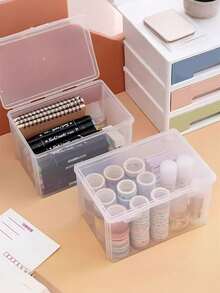 Large Capacity Transparent Plastic Storage Box, Desktop Organizer Box, Easy To Use, Rectangular Flip-Top Design, Multi-Purpose Home, Office And School Desktop File Folder, Stackable Design, Suitable For Office, School And Home Use, Jewelry Storage - Multicolor - View 2