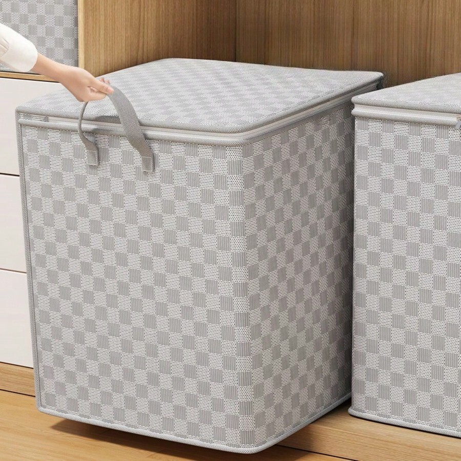1pc Large Capacity Fabric Wardrobe Storage Bag, Multi-Functional Clothing & Quilt Storage Bag, Foldable Portable Organizer Bag, Zipper Moving Bag, Suitable For Moving, Travel, Dorm, Home Decor, Room Decor, Household Storage - Grey - View 1