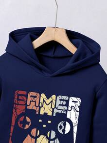 Tween Boy Cartoon Print Warm Hoodie And Pants - Royal Blue - View 3