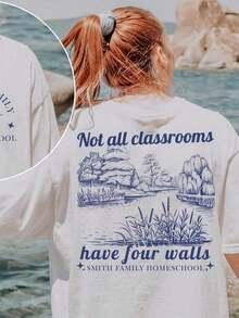 1 Personalized T-Shirt With Family Name For Homeschooling, Gift For Homeschooling Mom, Nature Lover And Outdoor Activities, Charlotte Man, 180g, 100% Cotton. - 白色 7 - 查看 7