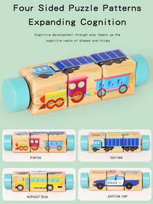 1pc Children Rotating Cognitive Puzzle Blocks Develops Fine Motor Skills In Toddlers; Educational Matching Toy; Wooden 3D Puzzle Blocks For Grip Training For Boys And Girls - 彩色 - 查看 5