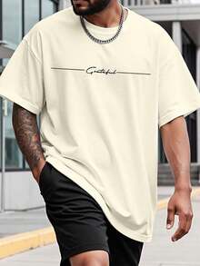 Manfinity Homme Camiseta de manga corta de cuello redondo para hombres de talla grande, de moda para el verano - Blanco - Ver 1