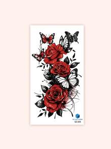 STARTTOOS Tatuaje temporal floral de rosa roja y mariposa oscura de color misterioso - Regalo de fiesta de carnaval, tatuaje sexy para muslo/pecho/espalda - Multicolor - Ver 7
