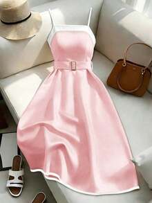 Vestido corto negro y blanco para mujer, primavera/verano - Rosa - Ver 11