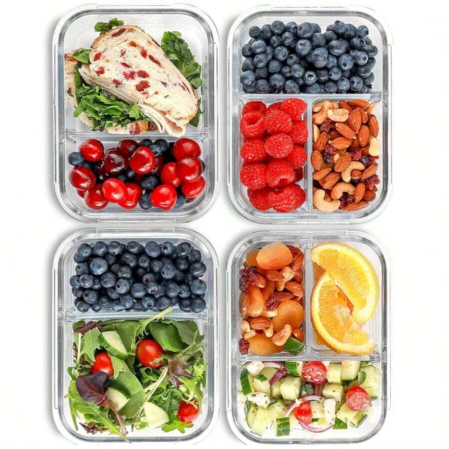 Food Storage Containers - Meal Prep Containers For Office, Back To School, Portable, Outdoor Lunch Glass Food Storage Containers With Lids, Stackable, Airtight Glass Meal Prep Containers, Freezer To Oven , Upgraded Snap Lock Transparent Food Salad Fruit PET Bento Lunch Boxes - View 1