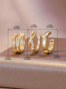 1pc Rhinestone C-Shape Line Decor Ear Cuff, Copper Jewelry Gift For Valentine's Day, Mother's Day - Gold - View 7