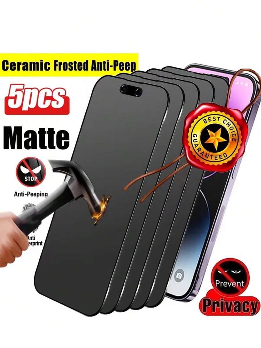 MSRI 5 buah Pelindung Layar Privasi Anti-Silau Matte, Kompatibel dengan iPhone 17E/17 ProMax/16 ProMax/15 ProMax/14 ProMax/13 ProMax/12 ProMax/11 ProMax/17 Pro/16 Pro/15/14/13/12/11 dan Seri Lainnya. Film Matte Anti-Intip Cakupan Penuh, Anti-Sidik Jari, Fleksibel, Kompatibel dengan Casing Ponsel.