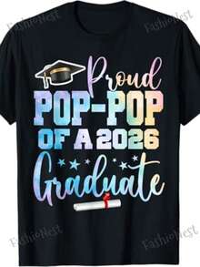 Camiseta de Graduación "Orgulloso Abuelo de un Graduado de la Clase de 2026", Camiseta de Graduación "Orgulloso Abuelo de un Graduado de 2026", Camiseta Genial para Familiares Universitarios, 100% Casual, Cuello Redondo, Manga Corta, Adecuada Tanto para Hombres como para Mujeres, Suave y Transpirable, Comodidad Primavera/Verano, Camiseta de Graduado F - Burdeos - Ver 7