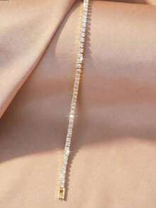 Pulsera de tenis con diamantes de imitación de varios tamaños, estilo hip-hop de lujo, base chapada en oro con diseño de "incrustación de diamantes cuadrados densos + estructura de cadena de tenis", combinando la vibra brillante del hip-hop con la sensación de joyería de lujo exquisita. Adecuada para estilo maduro, salidas diarias, estilismo de moda, reuniones casuales - Dorado - Ver 5