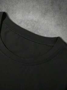 Manfinity Love Manifesto Letter Print Summer Short Sleeve T-Shirt For Men, 100% Pure Cotton, 200 Gram Weight, Outdoor Sweatshirt For Men, Black, Shoulder, Oversized, Loose Fit, Lightweight And Breathable, Beach, Holiday, Relaxed, Leisure, Couple Clothing For Men And Women - 黑色 - 查看 4