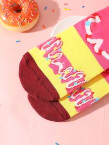1 par de calcetines de media caña color rojo rosa brillante con estampado de donuts con chispas de caramelo, unisex, conjunto de regalo de postre de donuts en caja rosa, diseño creativo y realista de donuts, adecuado para Halloween/Festival/Pascua/Carnaval/Navidad/Día de la Madre/Temporada de Graduación como regalo sorpresa, calcetines personalizados para uso diario, pieza de atuendo casual, excelente regalo para oficina/gimnasio/hogar/viaje corto/correr/deportes al aire libre en todas las ocasiones - Rosa - Ver 9