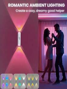 New Magnetic Wall Lamp Rechargeable Night Light Smart Motion Sensor Light Self-Adhesive Hill Dual Cat Eye Atmosphere Light For Stairs Indoor Outdoor Balcony - 1-piece Wall Lamp, White With Seven-color Gradient RGB - View 2