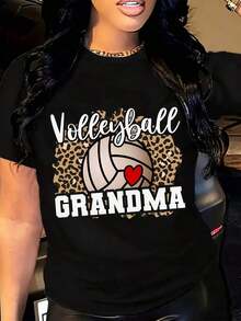 Comfortable For All-Day Wear. This Casual, Short-Sleeved, Crew-Neck T-Shirt With A Relaxed Fit Features A Leopard And Heart Print, Perfect For Volleyball-Loving Grandmothers, Sports Fans, And Family Gatherings. Its Comfortable, Relaxed Fit Flatters All Body Types, While The High-Quality Material Feels Soft Against The Skin And Offers Durability. - 黑色 - 查看 8