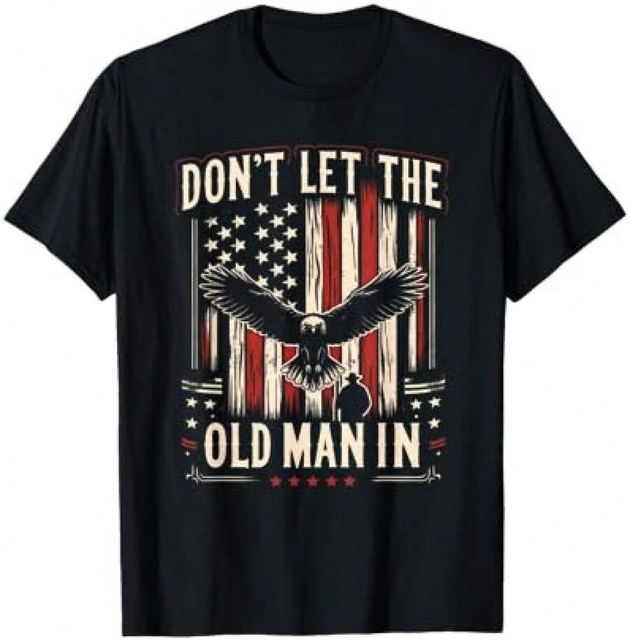 Dont Let Old Man Vintage American Flag T-Shirt,100% Cotton,Lightweight And Breathable,Durable And Long-Lasting,Suitable For Both Unixe,Machine Washable,Dry Cleanable.Haut Femme été Unisex Adult Teen Graphic Print Crew Neck Short Sleeve T-Shirt Casual Streetwear Daily Top - Black - View 1