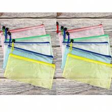 10入透明鉛筆袋，網格拉鍊文件袋，防水旅行收納包，適用於學校用品、帳單、化妝品、文具及旅行配件 - 10個(隨機彩色) - 查看 15
