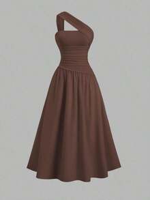 Vestido bandeau ajustado con hombros oblicuos para mujer - Óxido marrón - Ver 1